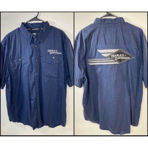 Harley Davidson Short Sleeve Button Up Shirt XL Blue